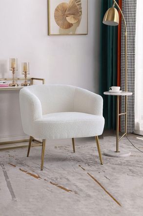 Living and Home Teddy Fabric Armchair with Metal Legs in White