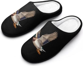 Generic Mallard Duck Mens Soft Cotton Slippers with Memory Foam Anti-skid House Shoes for Travel Indoor Outdoor