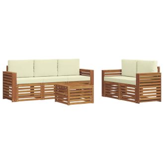 vidaXL Juegos De Sof&aacute;s 6 Pcs Natural Y Crema Madera De Acacia S&oacute;lida Vidaxl