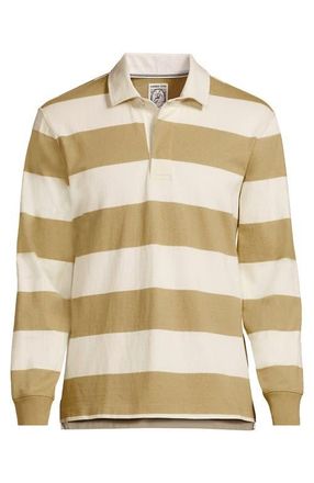 Lands End Long Sleeve Rugby Shirt in Golden Maple Stripe at Nordstrom, Size X-Large