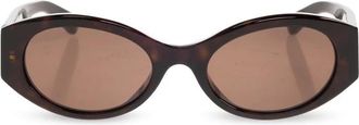 Balenciaga Nano Round AF Zonnebril - Dames - Zonnebrillen - Bruin - ONE Size - Leer - Accessoires