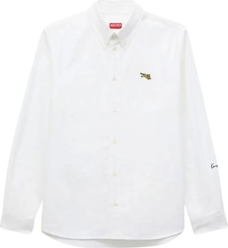 Kenzo Camicia Oxford in Cotone con Tigre Saltante - - Shirts - Uomo - Bianco - M