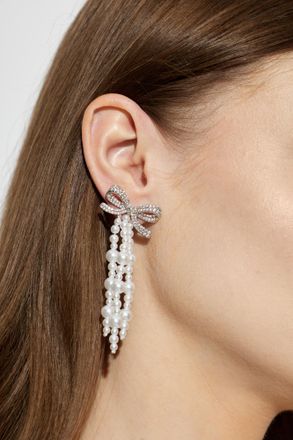 Self Portrait Earrings With Glass Pearls, Womens, Silver