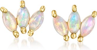 RS Pure by Ross-Simons Opal 3-Stone Lotus Stud Earrings in 14kt Yellow Gold