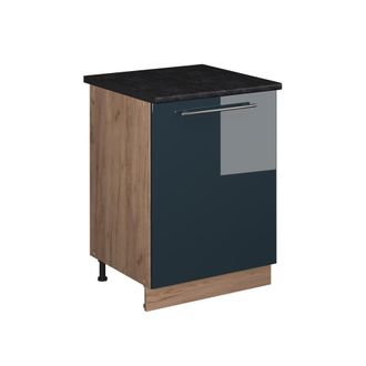Vicco Mueble Bajo De Cocina Fame-line, Azul Oscuro Alto Brillo/roble Dorado, 60 Cm 1 Puerta Con Encimera, Vicco