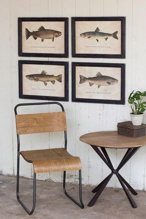Kalalou Set Of Four Trout Prints Under Glass