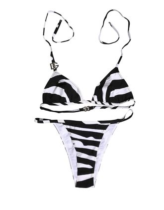 Dolce & Gabbana Womens Black White Zebra Bikini Top Bottom Swimwear And Elastane Nylon