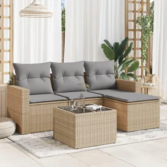 vidaXL Vidaxl - Juego De Sof&aacute;s Jard&iacute;n Con Cojines 5 Pzas Rat&aacute;n Sint&eacute;tico Beige