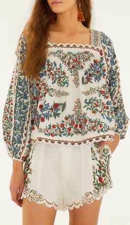 Farm Rio Fruit Beauty Scarf Long Sleeve Top in Off-White at Nordstrom, Size X-Small