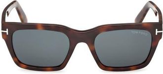 Tom Ford Andy-02 55mm Square Sunglasses in Shiny Havana /Teal Lens at Nordstrom