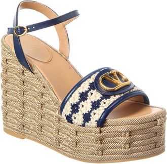 Valentino Vlogo Signature Leather & Canvas Wedge Sandal