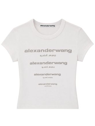 Alexander Wang White Crystal Logo Cotton T-Shirt