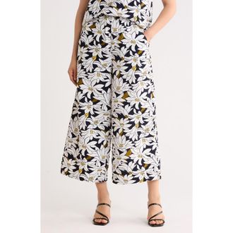 Adrianna Papell Crinkle Wide Leg Pants in Navy/Ivory Lily at Nordstrom Rack, Size X-Large