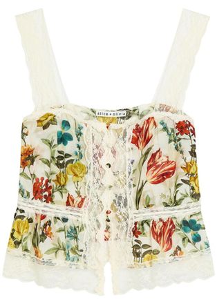 Alice & Olivia Annabeth Floral-print Cotton-blend top - White - 10 (UK14 / L)