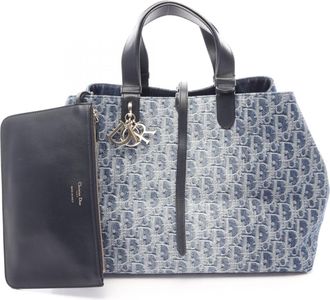 Dior Black Blue Denim Leather Tote Bag (Pre-Owned)