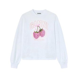 Ganni T-shirt met lange mouwen met frambozen - Dames - Longsleeves - Wit - XS - Katoen - Tops