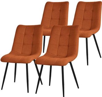 ML Design Ml-design - Juego De 4 Sillas De Comedor Naranja Asiento Acolchado Para Cocina O Sal&oacute;n Con Funda De Tela Y Patas De Acero Negro Sill&oacute;n Tapizado Suave 