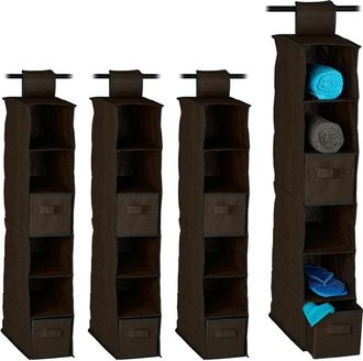 Relaxdays 4x Organizador Colgante Con 6 Estantes Y 2 Cajones, Tela-cart&oacute;n, Marr&oacute;n, 82x14,5x30 Cm