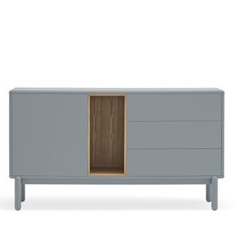 Teulat Aparador de madera maciza lacada en gris 3 cajones 1 puerta 140x40 cm
