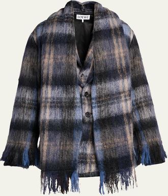 Loewe Check Alpaca Fringe Scarf Jacket