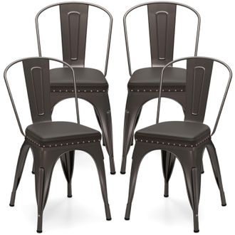 Costway Costway Metal Dining Chair Set of 4 Indoor Stackable Kitchen Chairs in Dark Grey
