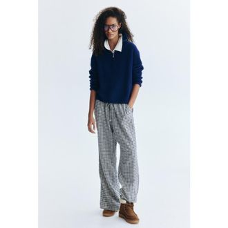 H&M Drawstring Trousers in Light Beige/plaid at Nordstrom, Size 3X-Large