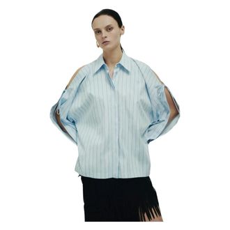 Erika Cavallini Semi Couture Shirts, female, Blue, Size: XS Striped Long-Sleeve Shirt