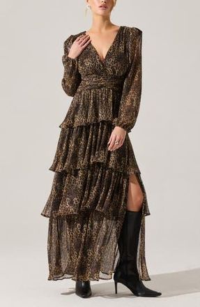 ASTR the Label Anora Metallic Leopard Print Long Sleeve Dress at Nordstrom Rack, Size X-Small