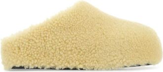Amina Muaddi Yellow Shearling Giuly Slippers