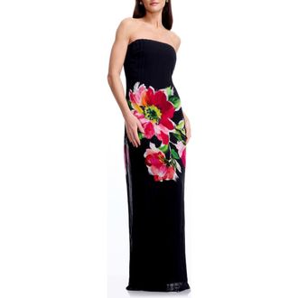 Dress The Population Linda Floral Strapless Gown in Black Multi at Nordstrom, Size Xx-Small