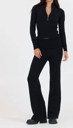 Vintage Havana Slim Fit Knit Fold Over Flare Pant In Black