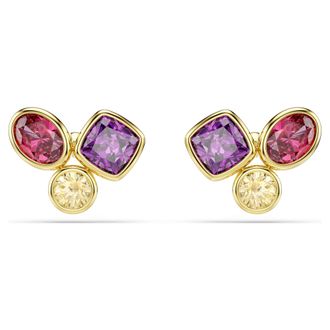 Swarovski Imber Stud Earrings Mixed Cuts, Multicolored, 18K Gold Finish