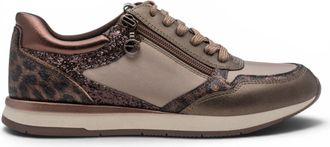 Tamaris Womens Taupe Faux Leather Fashion Lace Up Sneakers - 23613-46