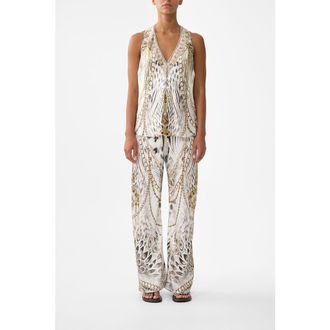 Camilla V-Neck Top With Knot Back in Lady Lionheart at Nordstrom, Size Xx-Small Au