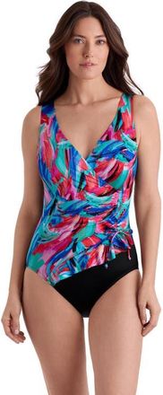 Longitude Ruffle Surplice Long Torso One-Piece Swimsuit in Carnival Dance at Nordstrom, Size 12