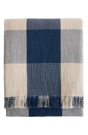 Pendleton Reversible Fringe Organic Cotton Throw in Indigo at Nordstrom