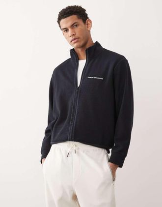A|X Armani Exchange Felpa blu navy con zip e logo sul petto