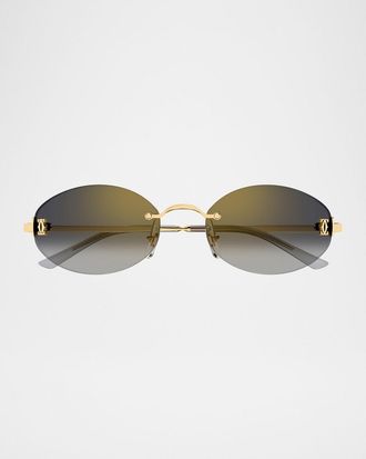 Cartier C de Cartier Rimless Metal Cat-Eye Sunglasses
