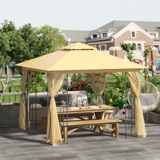 OUTSUNNY 3 x 3(m) Garden Gazebo Marquee Tent Canopy Shelter Pavilion in Beige