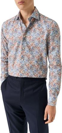 Eton Contemporary Fit Floral Dress Shirt in Medium Red at Nordstrom, Size 16.5