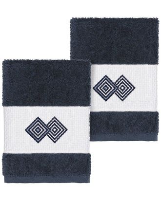 Linum Home Textiles 100% Turkish Cotton Noah 2Pc Embellished Washcloth Set