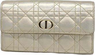 Dior Beige Leather Long Wallet (Bi-Fold) (Pre-Owned)