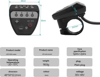 OEM Panel De Control Led G20 Para Bicicletas El&eacute;ctricas De 36 V/48 V, Conector Impermeable De 5 Pines