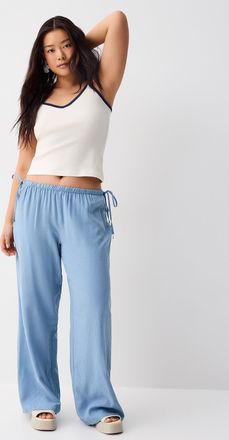 Twik Womens Drawcord waist linen-blend wide-leg pant
