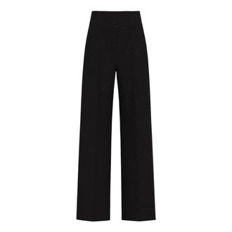 Marella Wide Trousers, female, Black, XL, Black Straight Trousers with Rhinestone Details