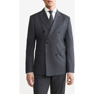 Mango Double Breasted Wool Jacket in Dark Heather Grey at Nordstrom, Size 42