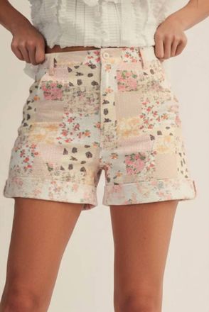 Lovlov Floral Patchwork Shorts In Beige
