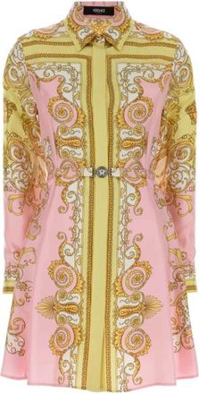 Versace Geprinte Mini-Overhemdjurk van Zijde Twill - Dames - Shirt Kleedjes - Veelkleurig - M - Kleedjes