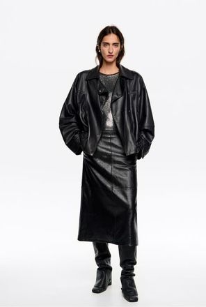 Bimba & Lola Oversize Leather Jacket in Black at Nordstrom, Size X-Small Eu