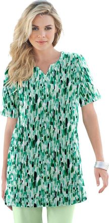 Roaman's Plus Size Soft Knit Print Tunic With Notch Neckline in Green Mint Brushstroke at Nordstrom, Size Medium